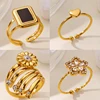 Cute Claw Daisy Rings for Women Stainless Steel Geometric Flower Heart Ring Aesthetic Wedding Waterproof Jewelry Gifts