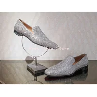 Men's Multicolor Luxury Handmade Diamond Loafers Pointed Toe Leather Rhinestones Slip On Fashion Flat Shoe Versatile Party Shoes 1