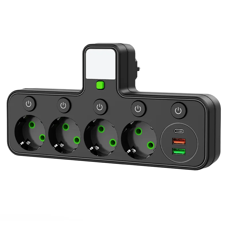 ตัวเลือกสินค้า เต้ารับผนัง 4 ช่อง พอร์ต USB + Type-C ปลั๊ก EU สวิตช์ไฟ
