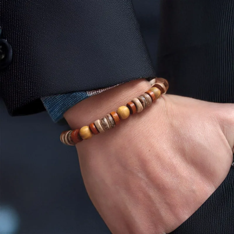 Handmade Coconut Husk Wooden Men Bracelet for Yoga Meditation
