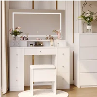 Туалетный столик Anajqaqia с трехцветной сенсорной лампочкой, светодиодной подсветкой, зеркалом и ящиками, белый — изображение 2