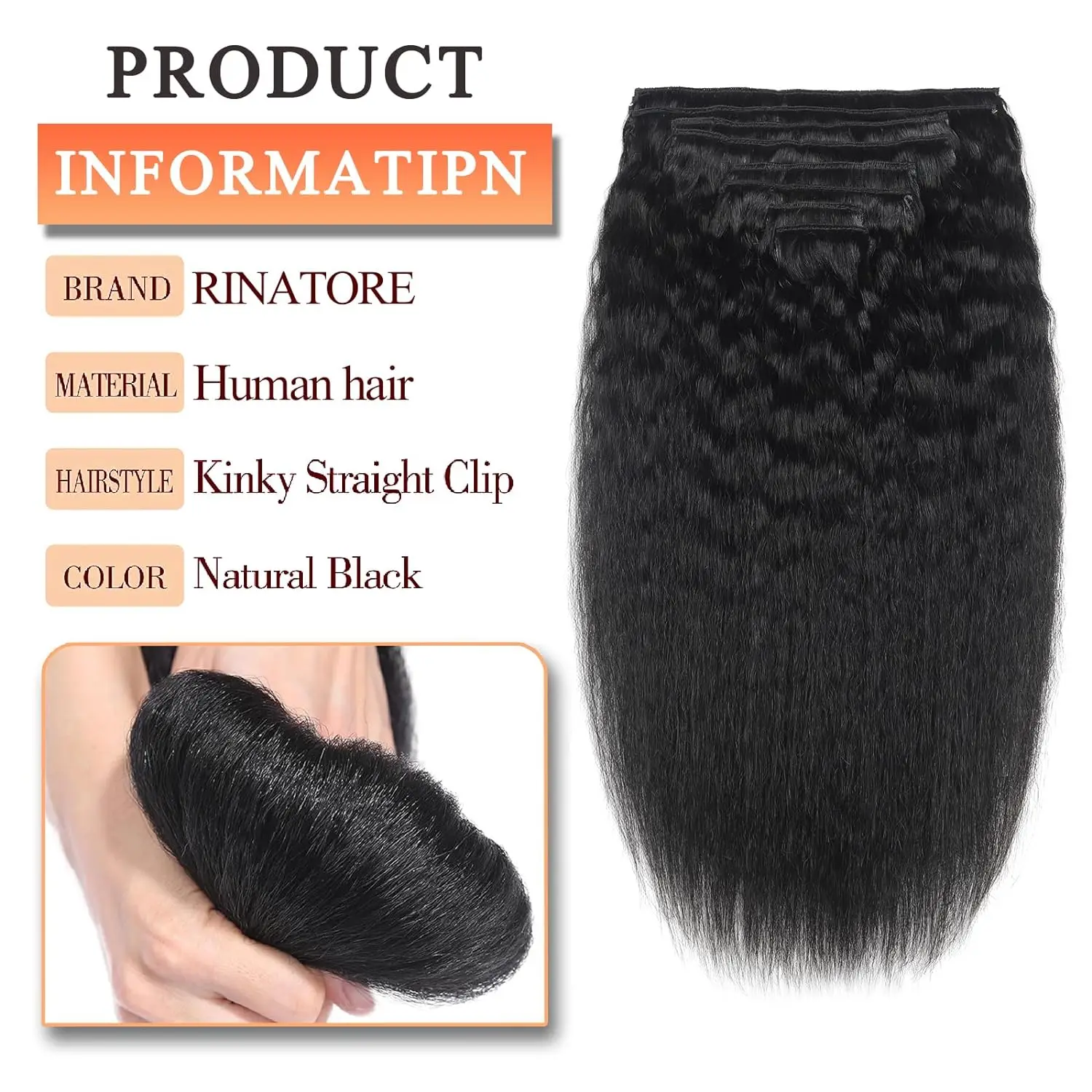 10-26 Inches Kinky Straight Clip In Hair Extensions Real Human Hair Natural Black 120g Full Head Clip Ins Seamless For Woman