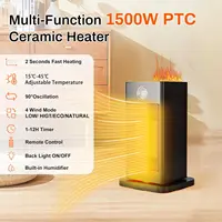 Вентиляторный обогреватель с функцией увлажнения и окружающей освещенностью, быстрый нагрев 1500 Вт, тихий, пульт дистанционного управления, электрическое отопление — изображение 2
