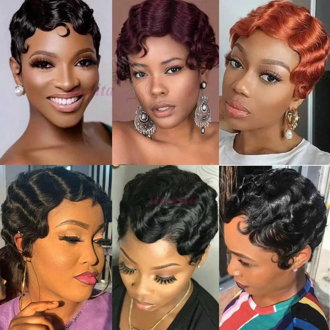 Colored 99J #27 Brown Short Pixie Cut Wigs For Black Women