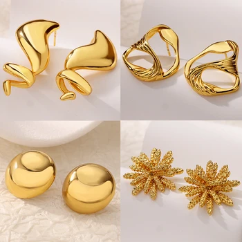 French Small Beans Earrings for Women Gold Color Irregular Geometric Stud Earrings 2025 Trend Piercing Wedding Jewelry Gift