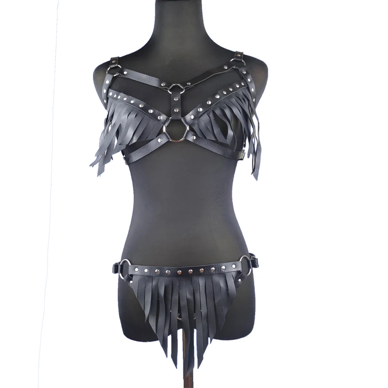 Bdsm Sexy Women‘s Underwear Full Body Pu Leather Lingerie Harness Adjustable Tassles Suspender Bra Belt Fetish Summer Clothing