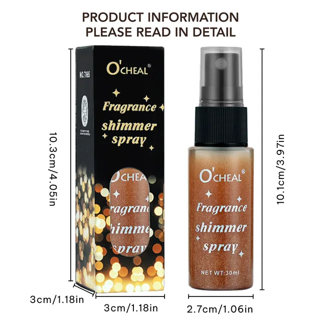 Ocheal 30ml Fragrance Shimmer Glitter Spray Shining Brightly Highlighter Powder Spray Long Lasting Body Hair Hand Neck Clothes 6