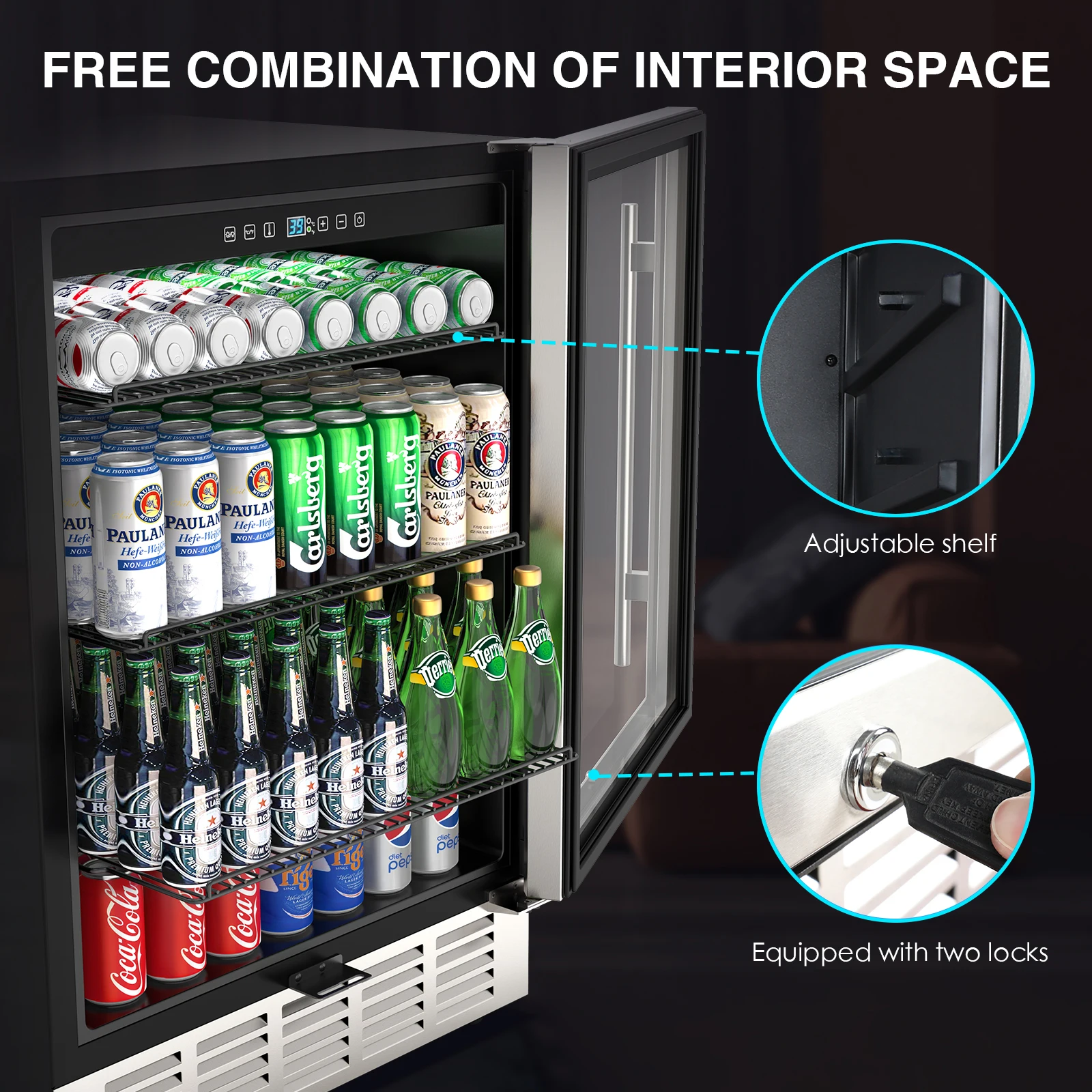 24'' Inch Under Counter/Freestanding Beverage Refrigerator Cooler Fridge Frost-Free Stainless Steel Beverage Cooler 190 Cans 5