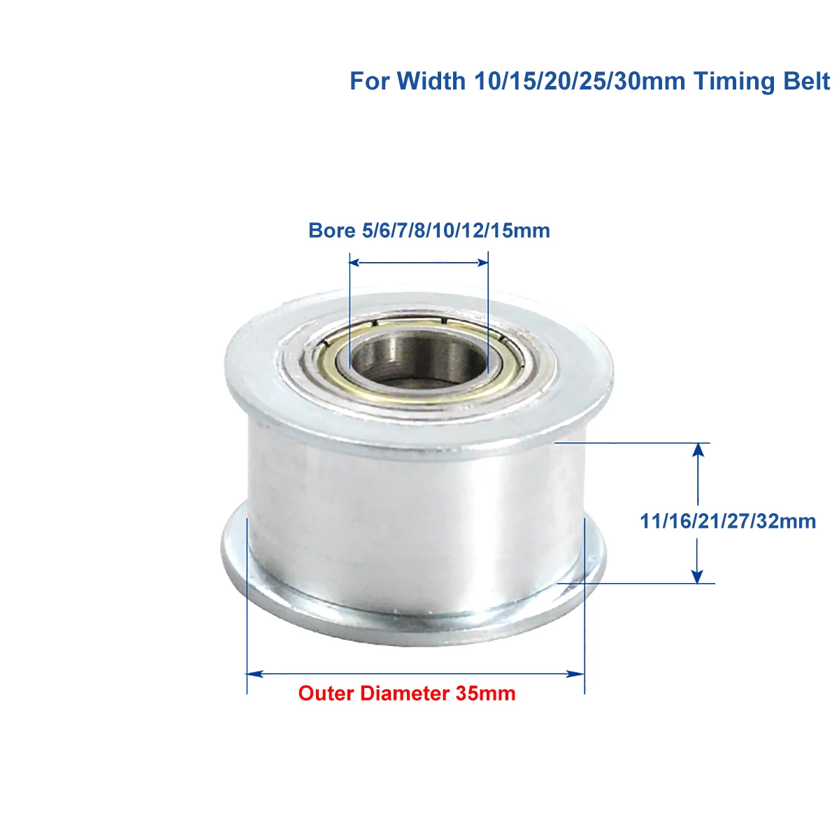 OD 35mm Toothless Idler Timing Pulley Width 10/15/20/25/30mm Timing Belt Bearing Idler Gear Pulley 5/6/7/8/10/12/15mm Bore fixed pulley timing belt pulley belt pulley timing pulley