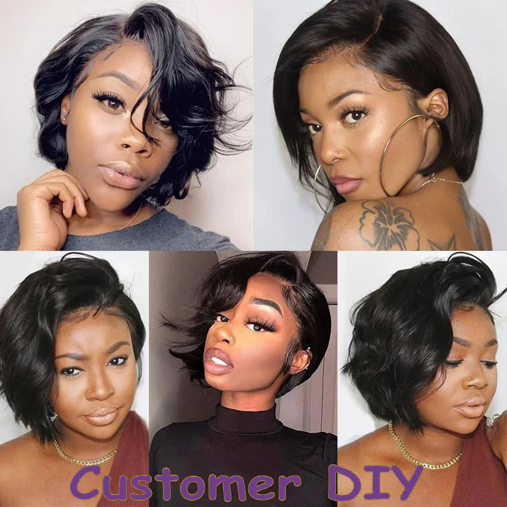 Pixie Cut Wig Transparent Human Hair Wigs Straight Short Bob Wig 13x4 Lace Front Wigs Human Hair For Women Natural Color