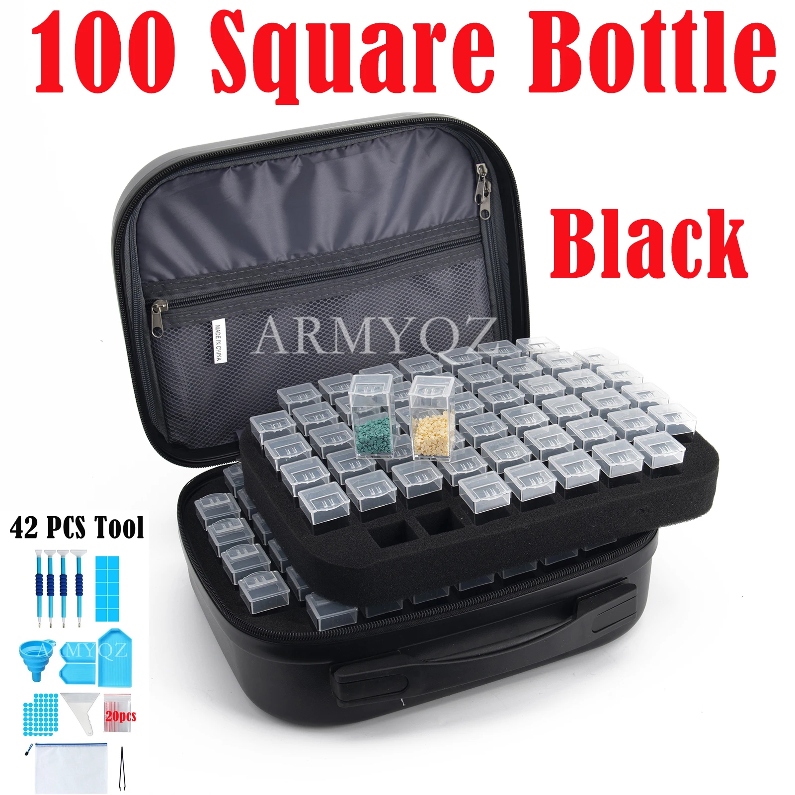 

Double layer 100 Bottles Diamond Painting Accessories Container Storage Bag Carry Case Sticker Box Convenience Bead Mural Tools