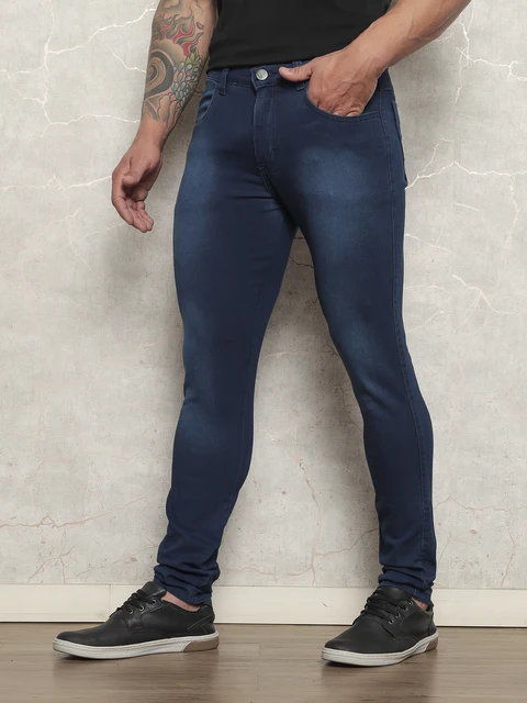 Calça Jeans Masculina Lavagem Escuro Premium Slim Skinny Com Elastano