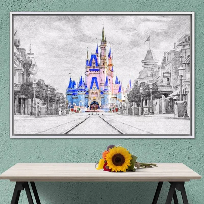 Póster Artístico con dibujo del castillo de Cenicienta de Walt Disney World,  impresiones para dormitorio de niños, pintura en lienzo de paisaje de  Disneyland, regalo artístico de pared| | - AliExpress