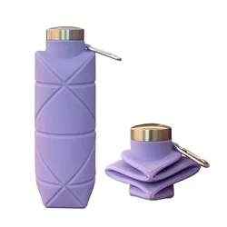 Collapsible Leakproof Silicone Water Bottle - 700ML Reusable Travel Companion for Gym, Camping, and Hiking (Purple)