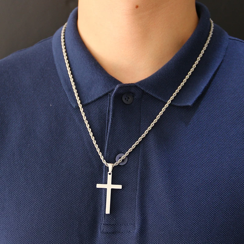 3mm Stainless Steel Cross Pendant Necklace for Men Women Wist Rope Chain Necklace Chokers Party Jewelry Vintage Gift