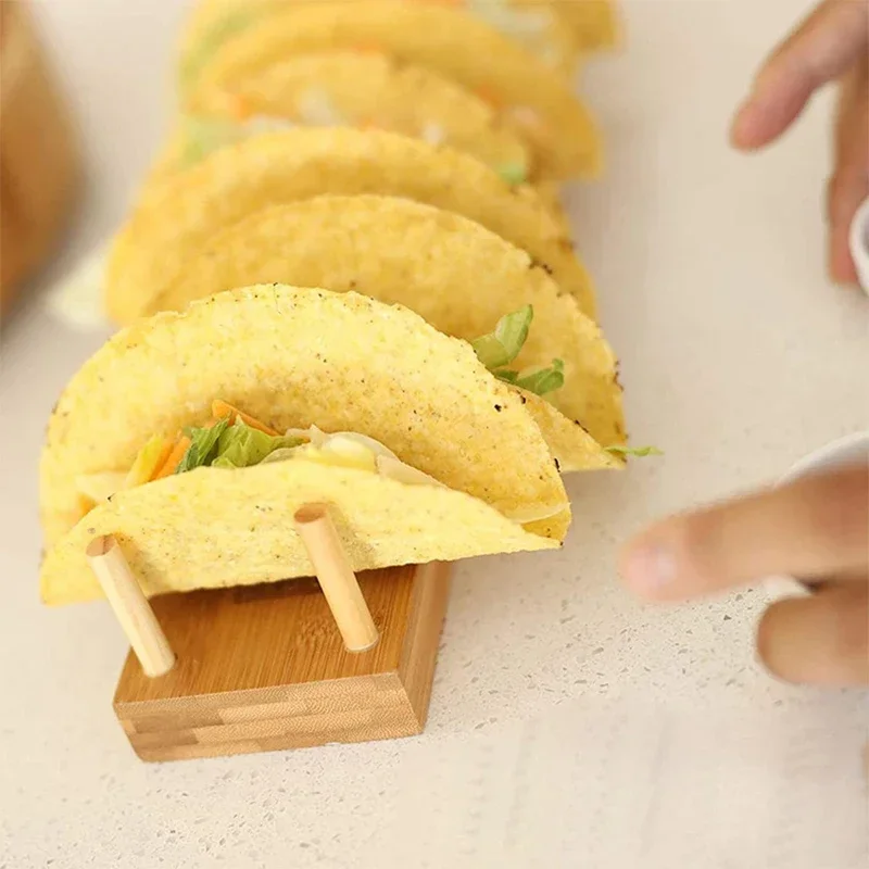 Bamboo wooden taco holder potato chips corn roll rack tray shelf tortillas holder burritos rack tray for parties home taco holder