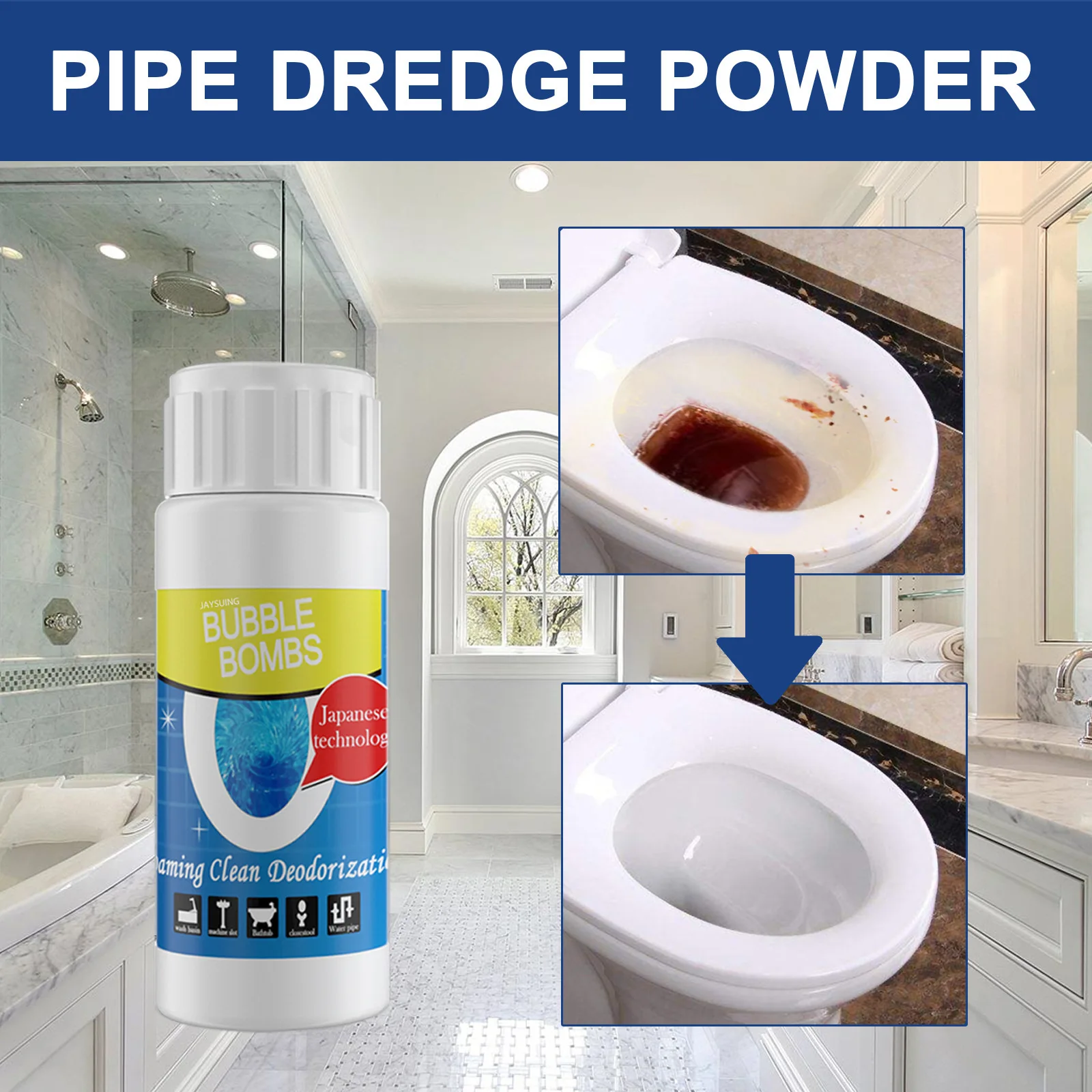 Drain Pipe Cleaner Powder for Clogged Sinks and Toilets