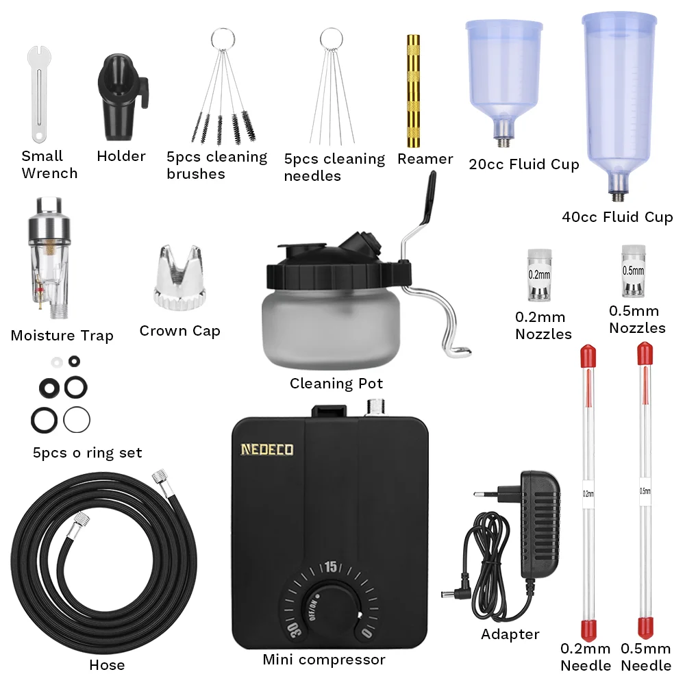 Dual-Action Airbrush Kit with 30PSI High-Pressure Auto Stop Stepless Control Compressor Kit for Painting Model Makeup Nail 5