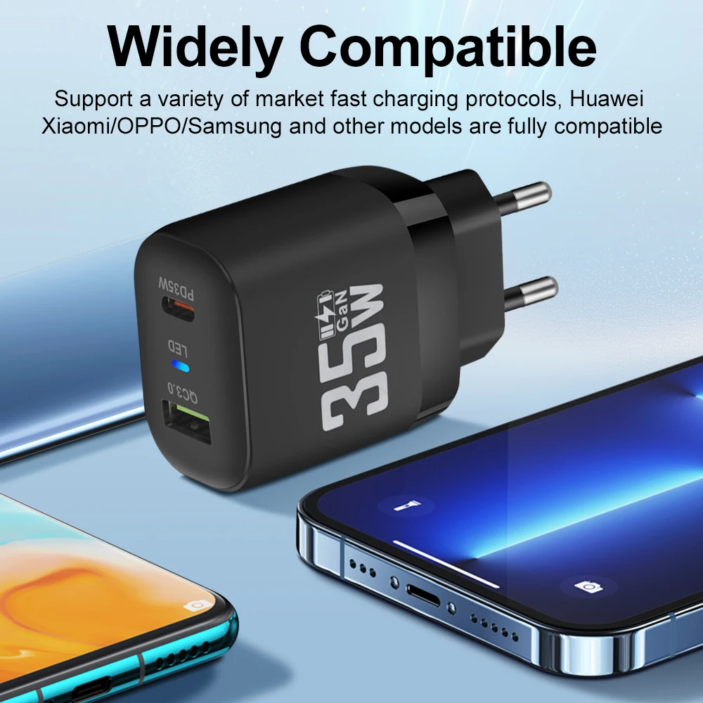 35W GaN Charger Type C Fast Charging QC3.0 For iPhone 15 14 Pro Max Huawei Xiaomi Samsung POCO Tablet USB C Charger PD Adapter