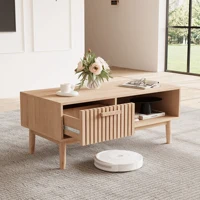 Superaly, table basse en rotin, table d'appoint pour canapé, table basse rectangulaire pour le salon, table basse avec tiroir et compartiment de rangement, armoire de salon, couleur naturelle 1