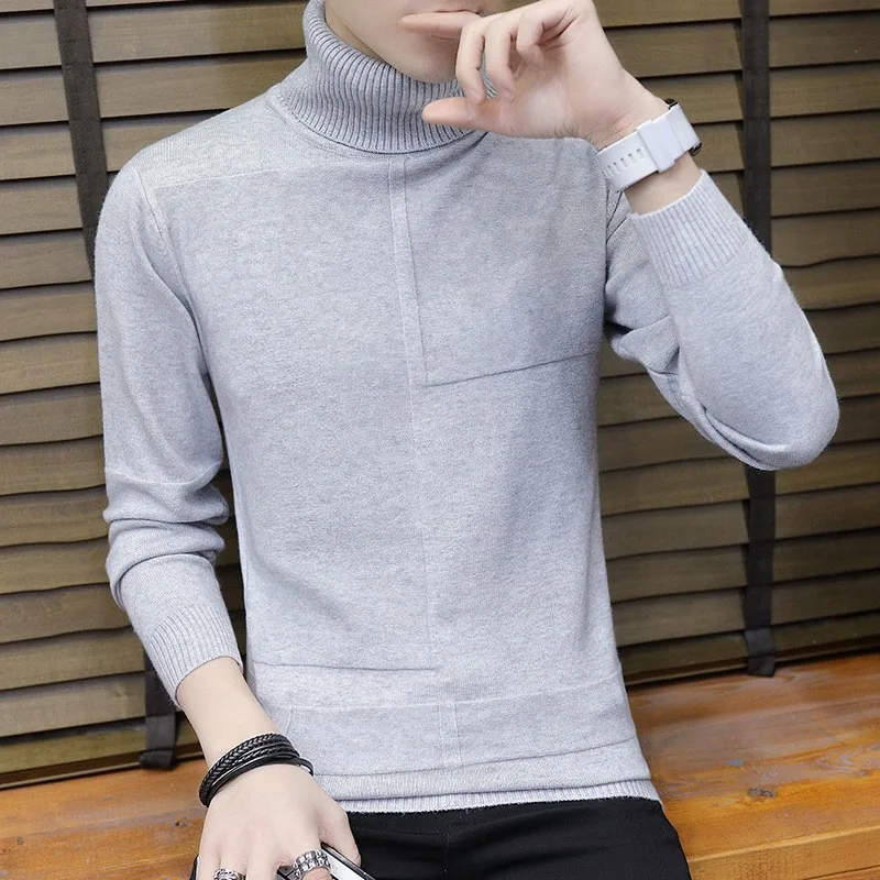 

2023 New Men's High Neck Sweater Solid Color Pullover Knitted Warm Casual Turtleneck Sweatwear Woolen Mens Winter Outdoor Tops