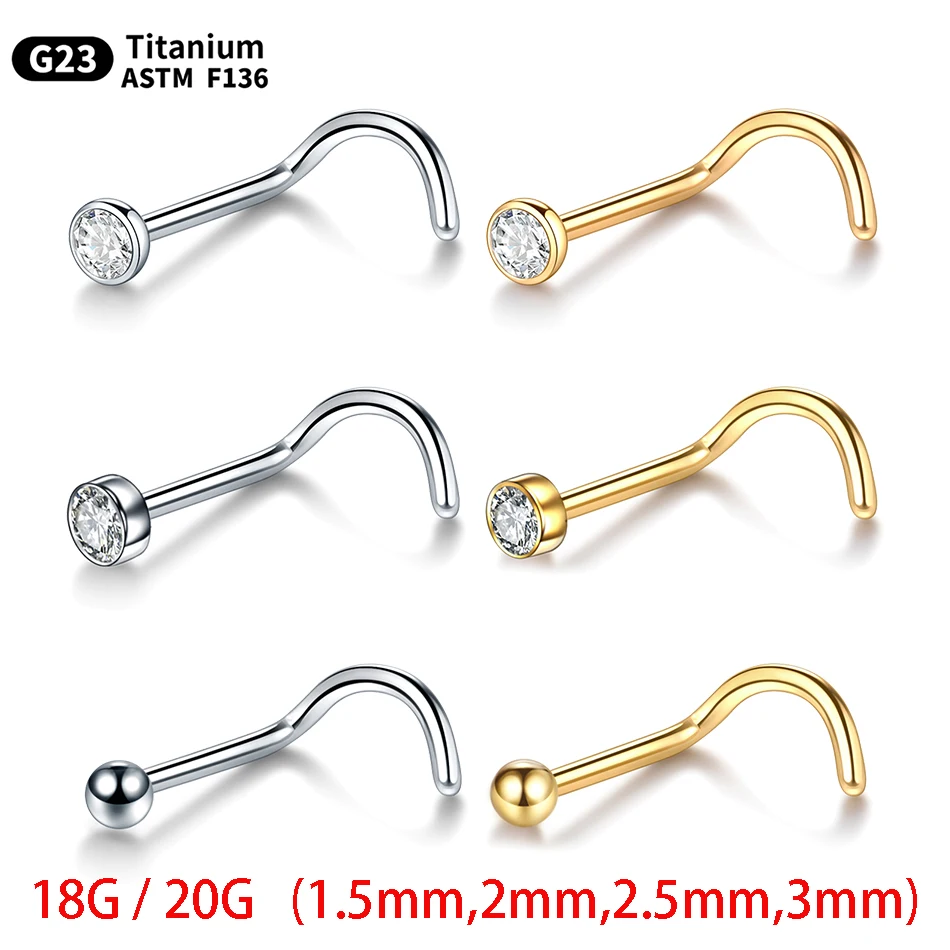 10Pcs/lot G23 Titanium Nose Studs Piercing Crystal Nose Screw Flat