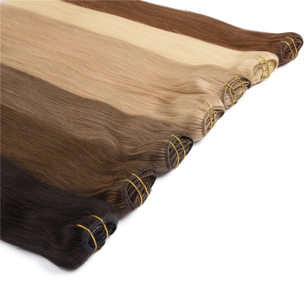 QHP Straight Clip In Hair Extensions Human Hair Full Head 7PC/Set 100% Natural Brazilian Remy Extension 12-26inch 70-120g