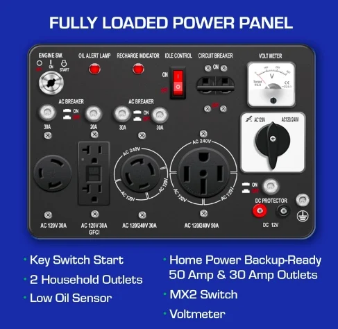 DuroMax XP12000EH Generator-12000 Watt Gas or Propane Powered Home Back Up & RV Ready, 50 State Approved Dual Fuel Electric Star