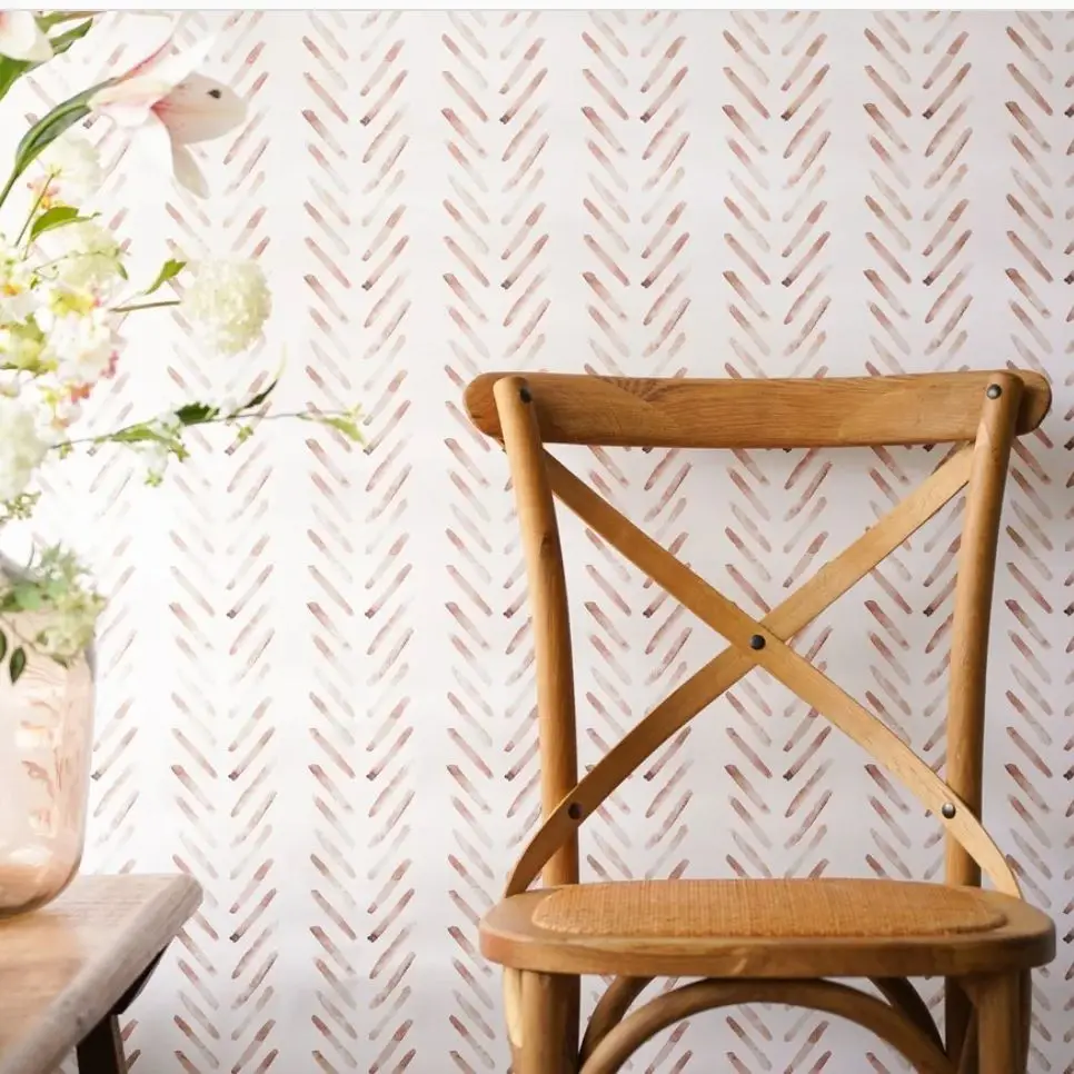 

Boho Herringbone Terracotta Wallpaper, Brush red brown Arrow Lines Boho Style Wallpaper, Scandinavian Design Removable Wall Pap