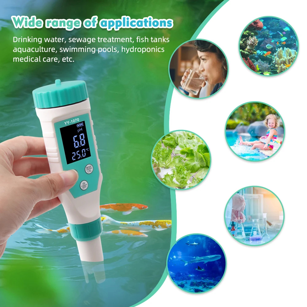 7 in 1 PH/Free Chlorine/ORP/EC/TDS/Salt/Temp pH Meter Swimming Pool Salinity Tester IP67 Waterproof for Aquarium Aquaculture Spa 6