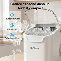 LOEFME Machine à Glaçons Portable 12kg/24h 8 Glaçons en 6-13 Min Auto-Nettoyante LED avec Taille de Glaçons Réglable Réservoir d’Eau 0,8L 3