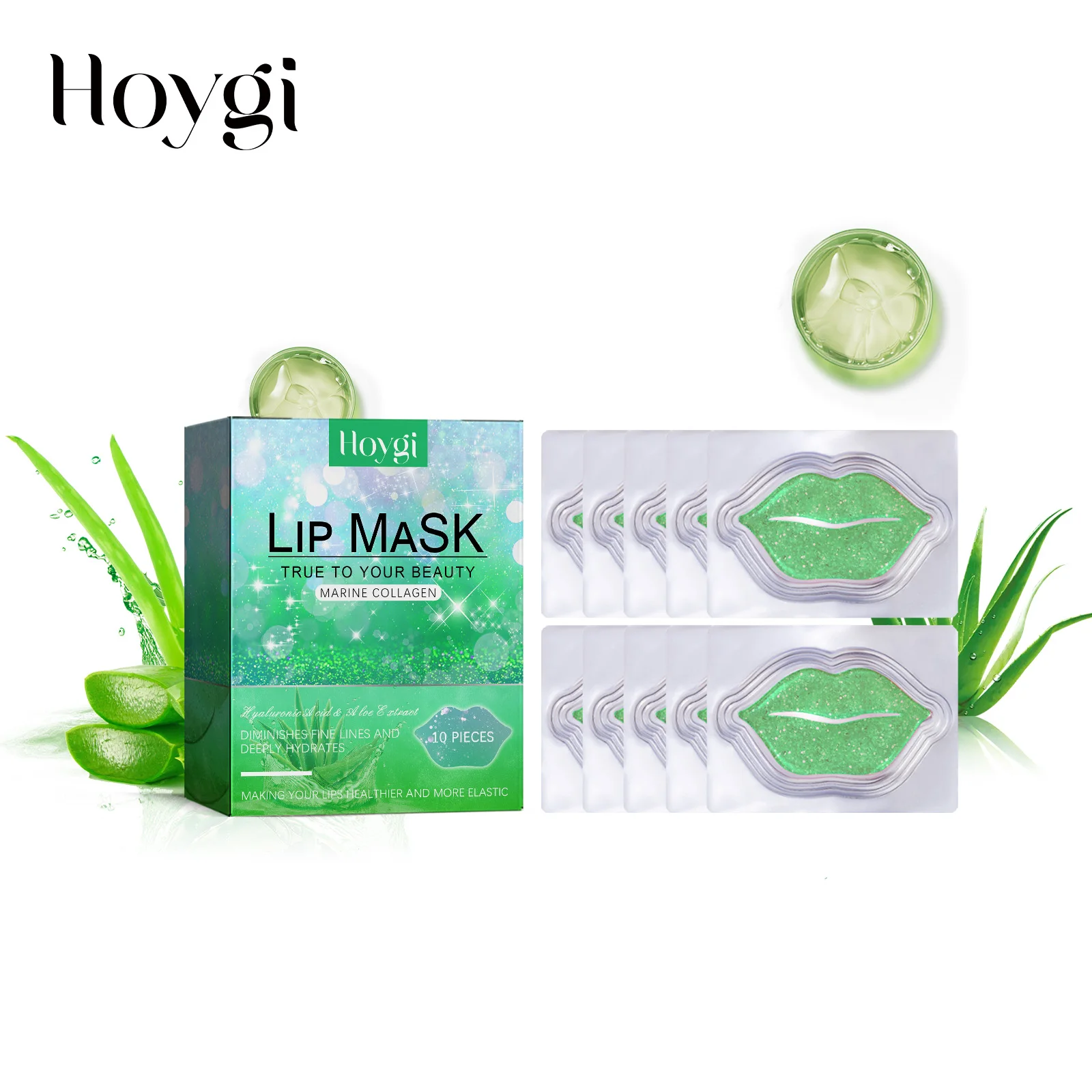 Hoygi Moisturizing Lip Mask Aloe Vera Moisturizing and Anti Drying Crack Autumn and Winter Moisturizing Care Whitening 10 Pieces 6
