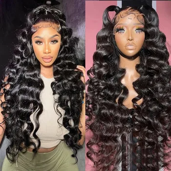 HD 13x6 Loose Nature Wave Lace Front Human Hair Wigs 250% Transparent 30 40 Inch 13x4 Full Deep Water Wave Lace Frontal Wigs 1