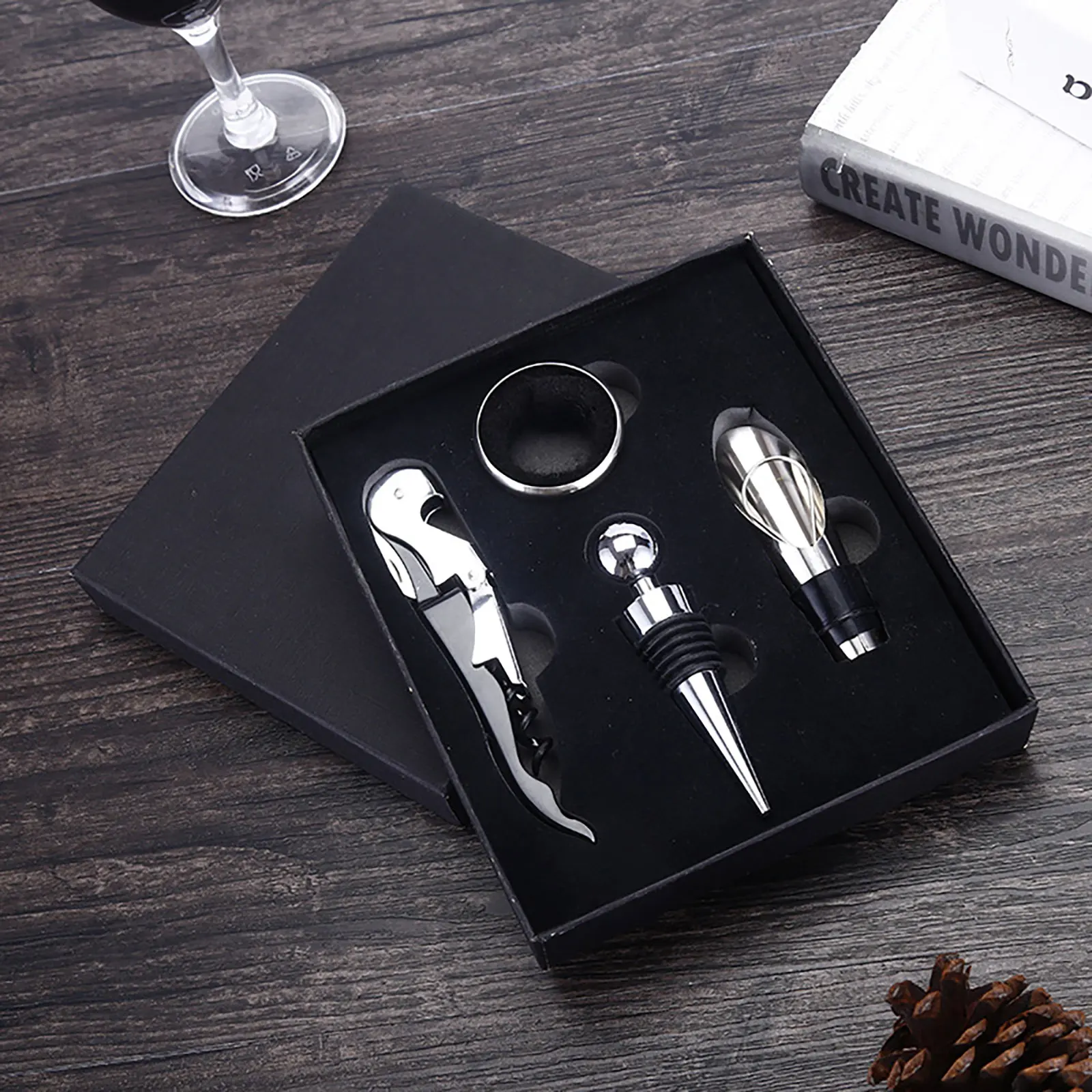 Professional Wine Bottle Opener Gift Set Kitchen Bar Tool Accessories Stainless Steel Bottle Opener and Vacuum Stopper Wine Open