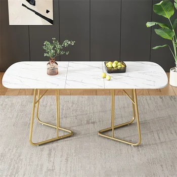 Tavolo da pranzo espandibile 120/160*80*75 cm Tavolo da pranzo Tavolo da pranzo rettangolare Tavolo da cucina con gambe in metallo Tavolo per sala da pranzo 1