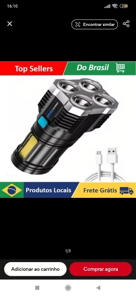 NEVERDIE STORE - Lanterna Led Prova Dágua 4 Núcleos Potente Usb Recarregável ENVIO RAPIDO PARA TODO O BRASIL photo review