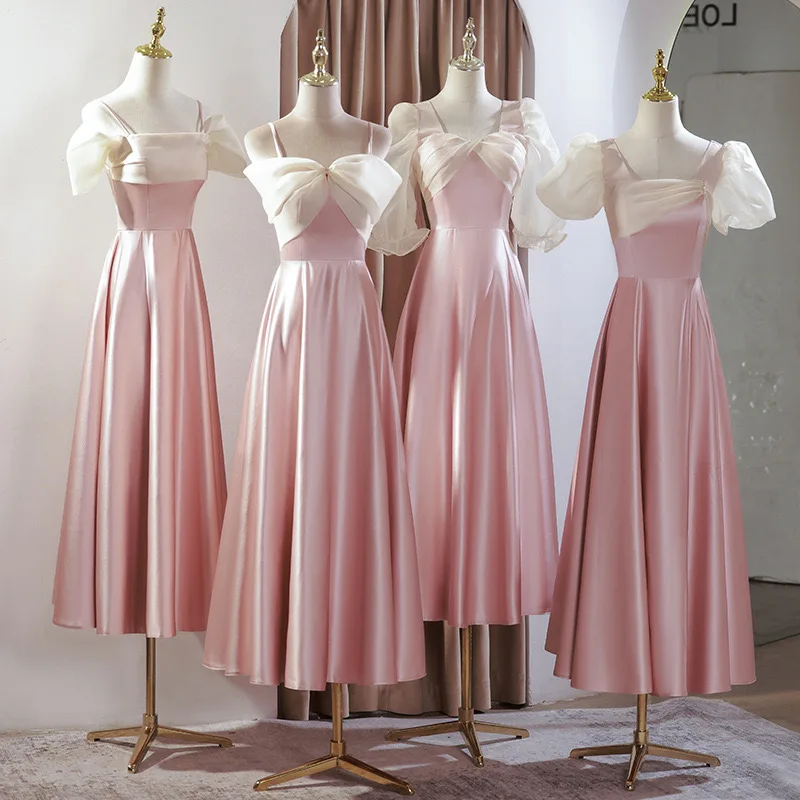 

Pink bridesmaid dress satin spring niche high-end sister group