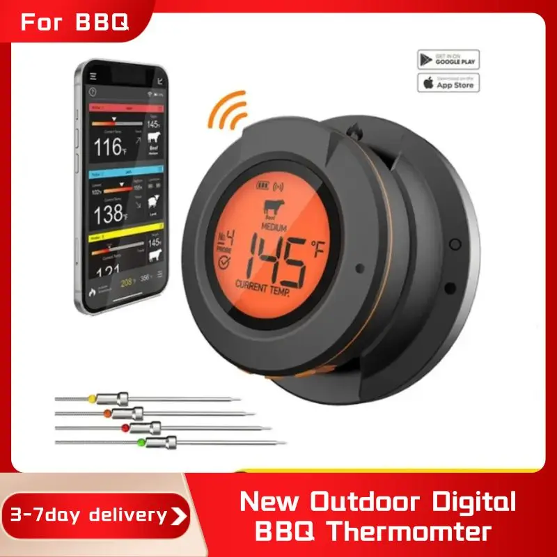 New Outdoor Digital Bbq Thermomter Wireless Bluetooth Dome Cooking Food Termometro Per Carne Per Barbecue Griglia A Carbone E Affumicatore Per Forno