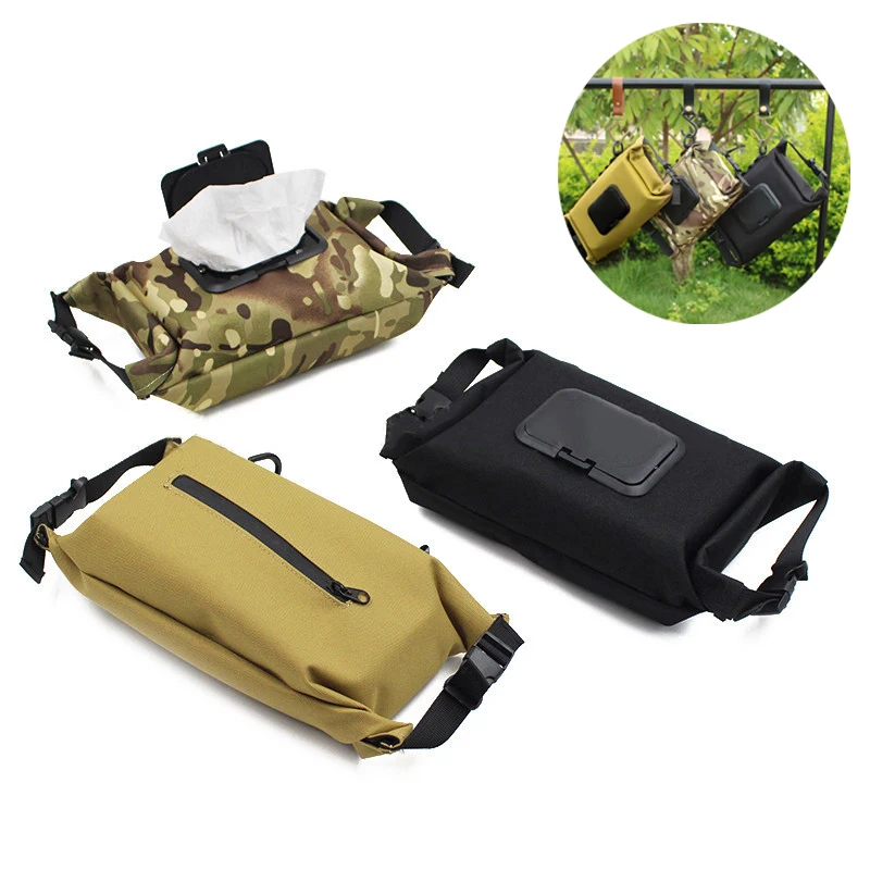 Outdoor Camping Wet Tissue Box Canvas Paper Towel Wipes Dispenser Water Resistant Hanging Bag Portable Tissue Bag for Hiking