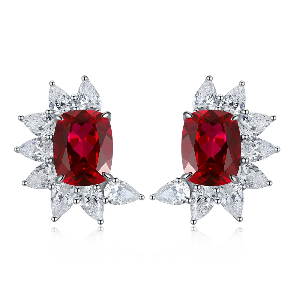 Fashion Ladies Fine Jeewlry Pegion Blood Red Ruby Gemstone Stud Earrings Real Sterling Silver Diamond For Gift