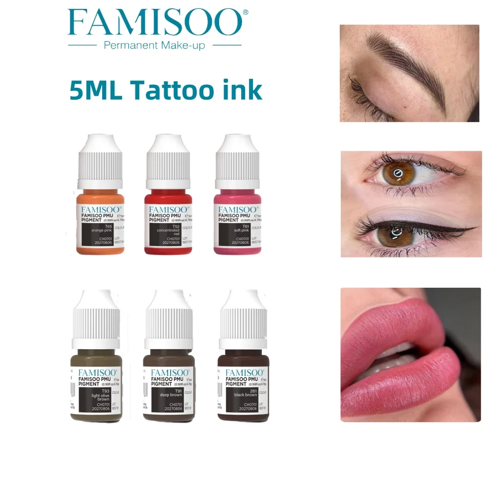 Tattoo Pigment 5ML Sample for Permanent Makeup Lip Eyeliner Eyebrow Microblading Tattoo Supplies Body Painting Glossy Ink