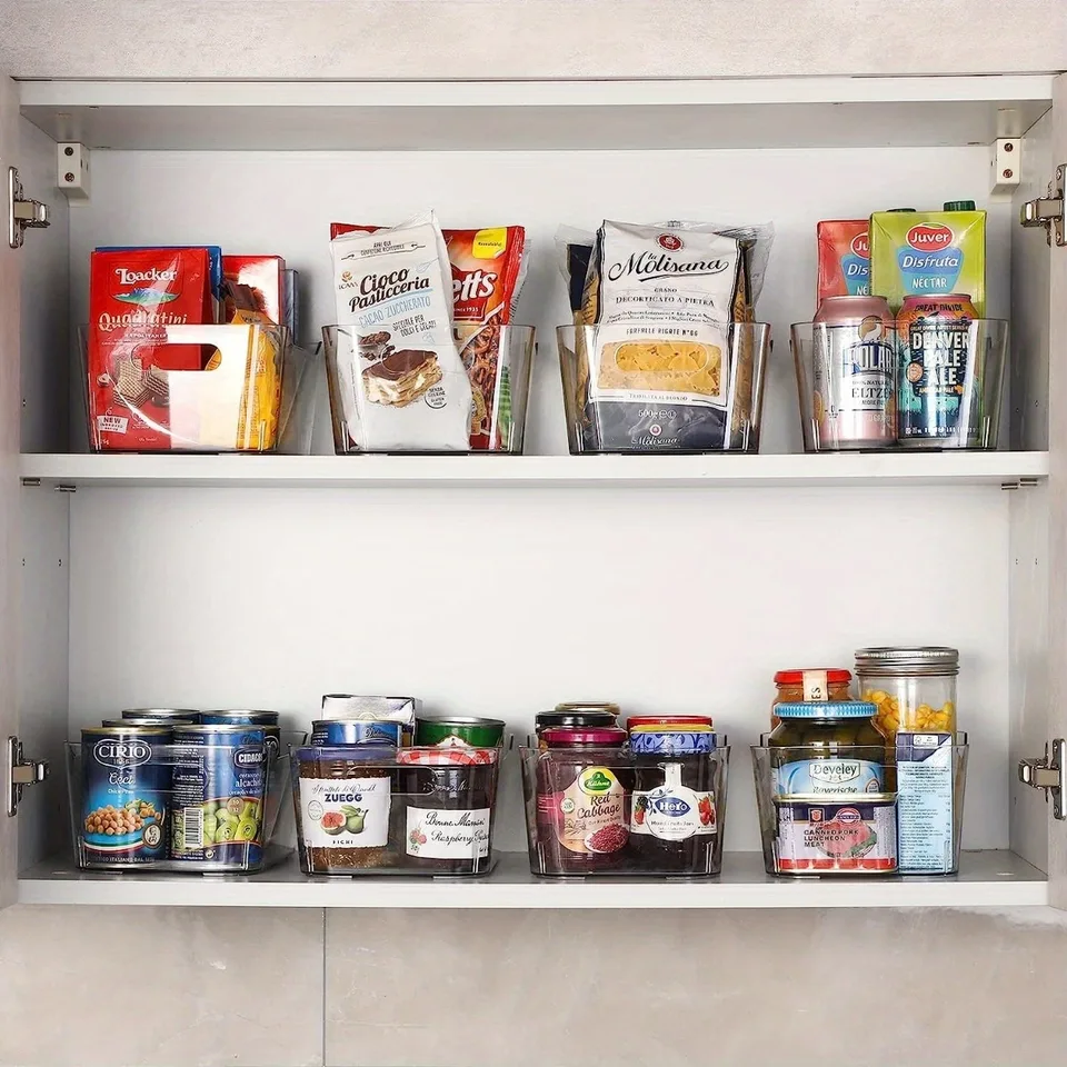 Organizzatore Per Frigorifero 2 Pezzi In Plastica Trasparente Con Maniglie, Contenitori Salvaspazio Per Porta Laterale, Ideali Per Conservare Snack, Verdura E Bevande In Cucina