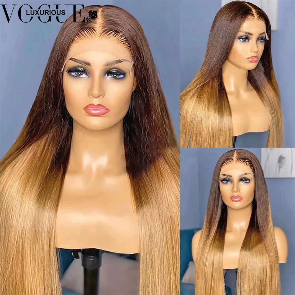 

Brown Ombre Blonde Straight 13x6 Lace Front Wigs Preplucked Brazilian Hair 613 Transparent HD Lace Frontal Wig for Black Women