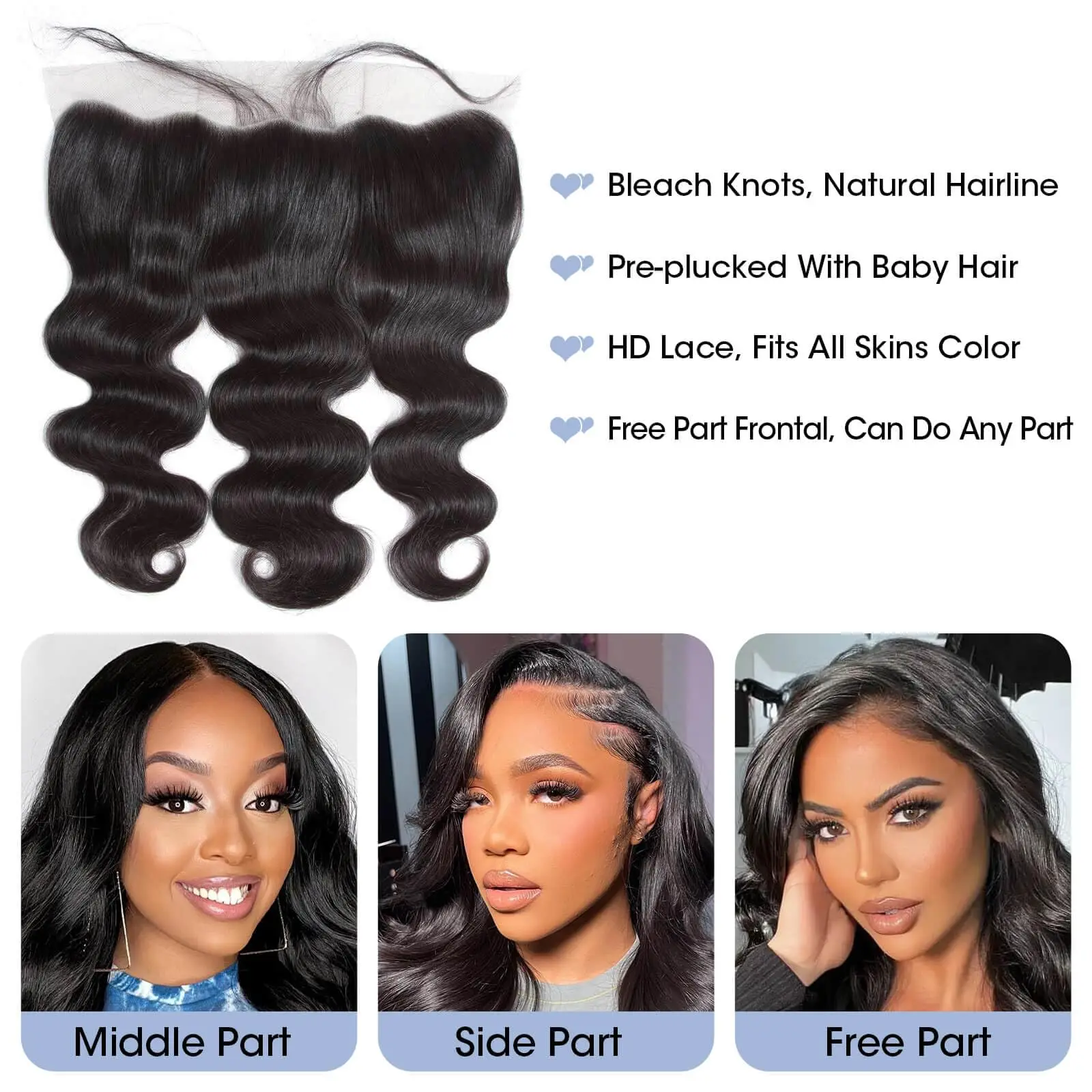 Body Wave Human Hair Bundles with Frontal Brazilian Hair 3 Bundles with 13x4 Lace Frontal 100% Natural Human Bundle