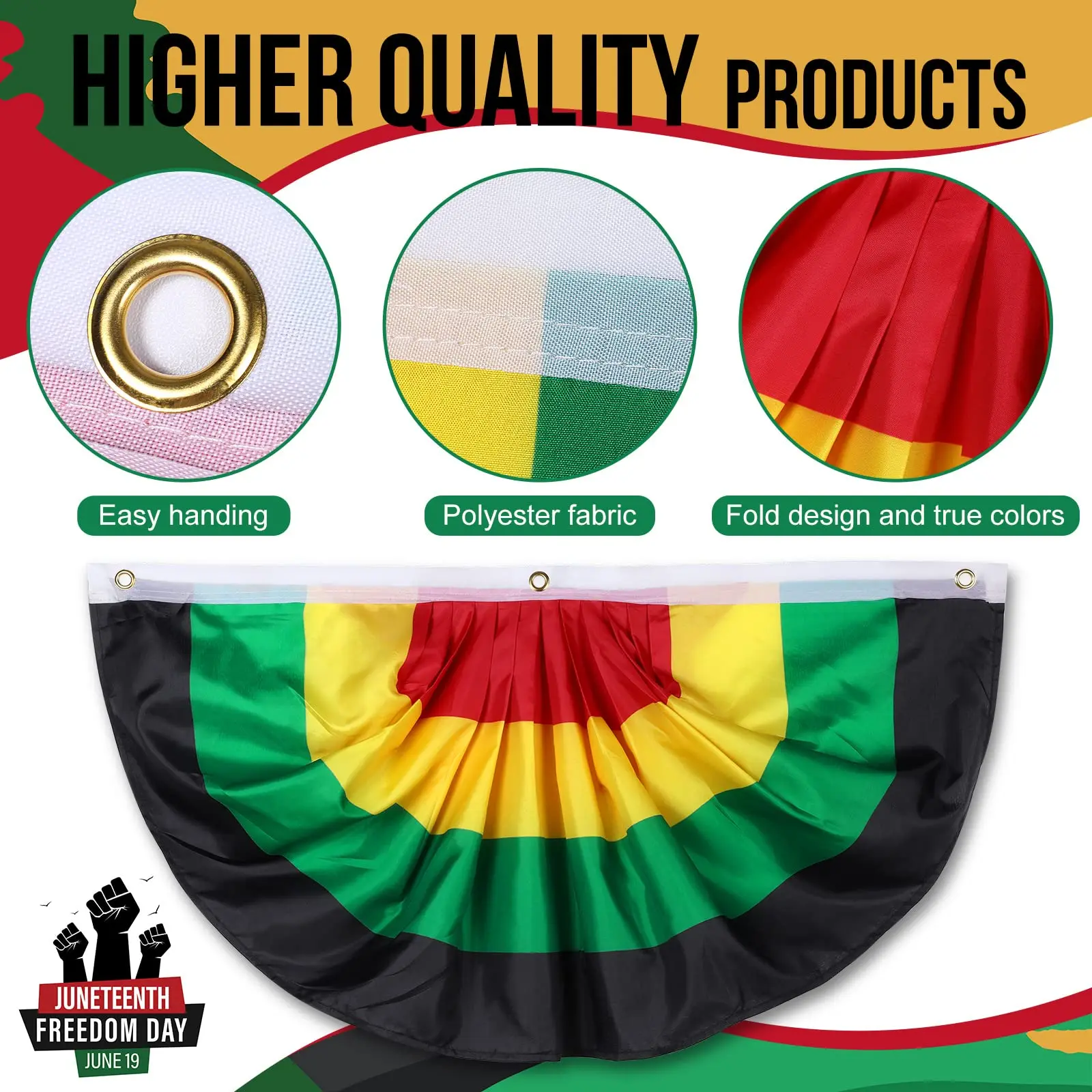 Directly delivery polyester africa america freedom juneteenth half circle fans flags