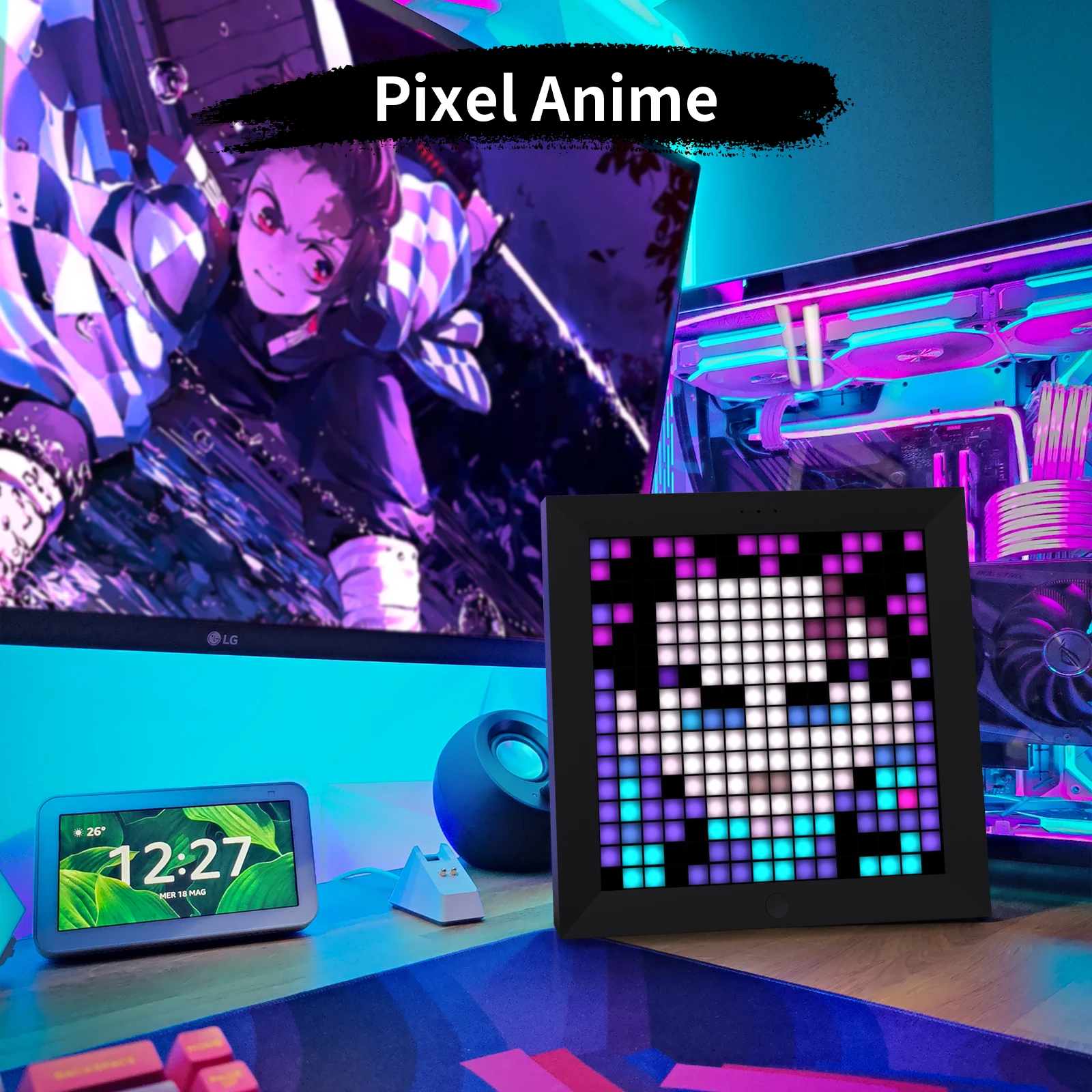 Divoom Pixoo ȼ Ʈ   ,   Ȩ , ִϸ̼ ī LED ÷ ð,    