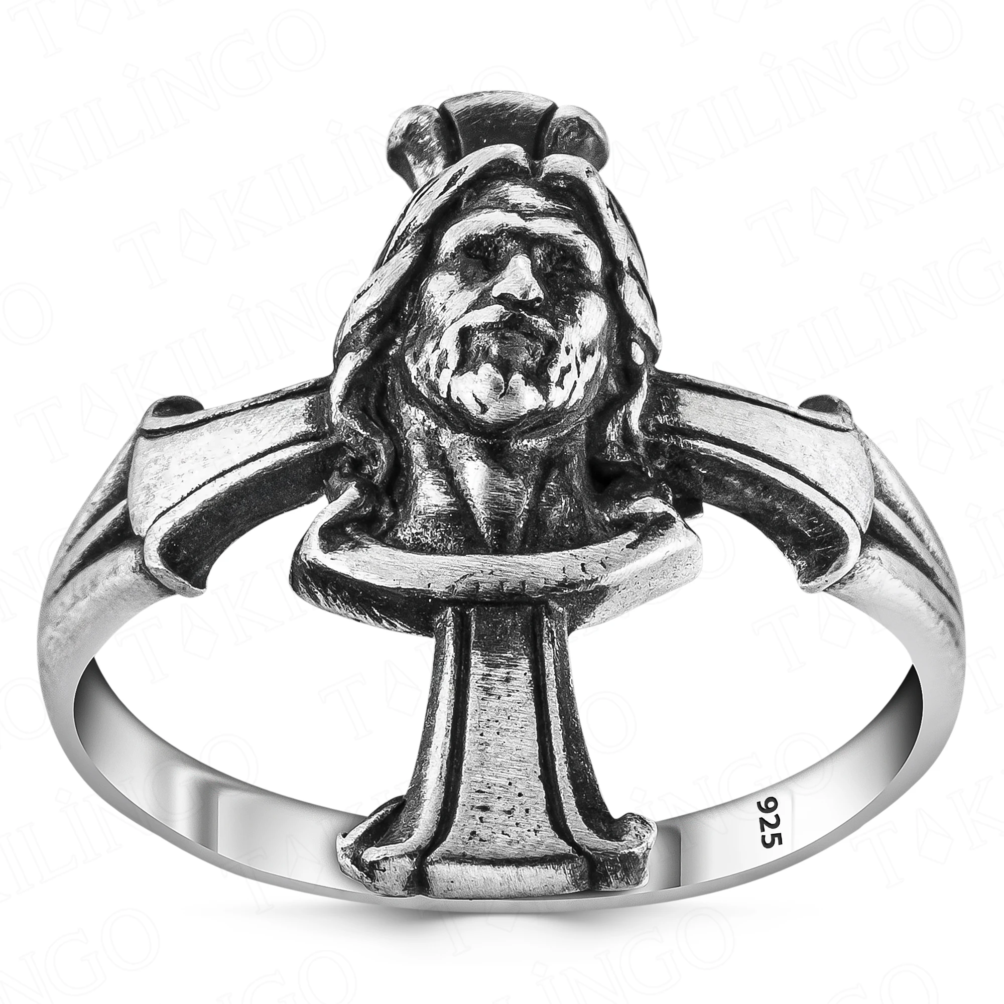 

Jesus Christ Crucifix 925K Sterling Silver Rings Cross Benedict Lords Prayer God Blessing Christian Easter Religious Band Silver