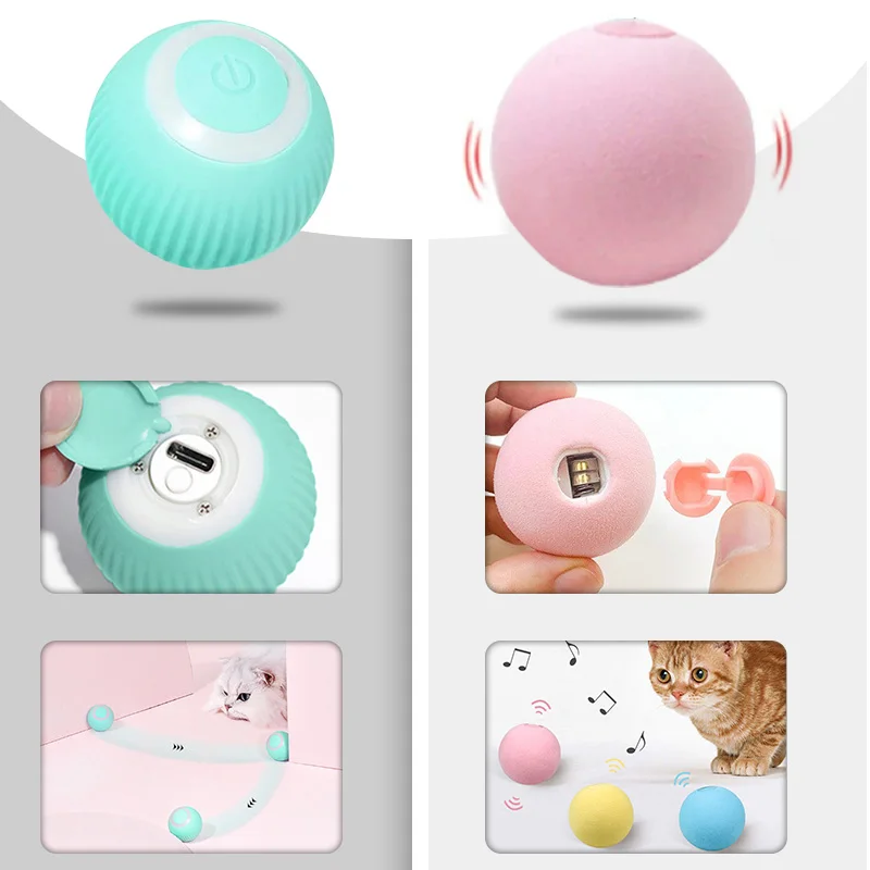 Cat Toys Electric Cat Ball Toys Automatic Rolling Smart for Cats Training Self-moving Kitten for Indoor Interactive Playing