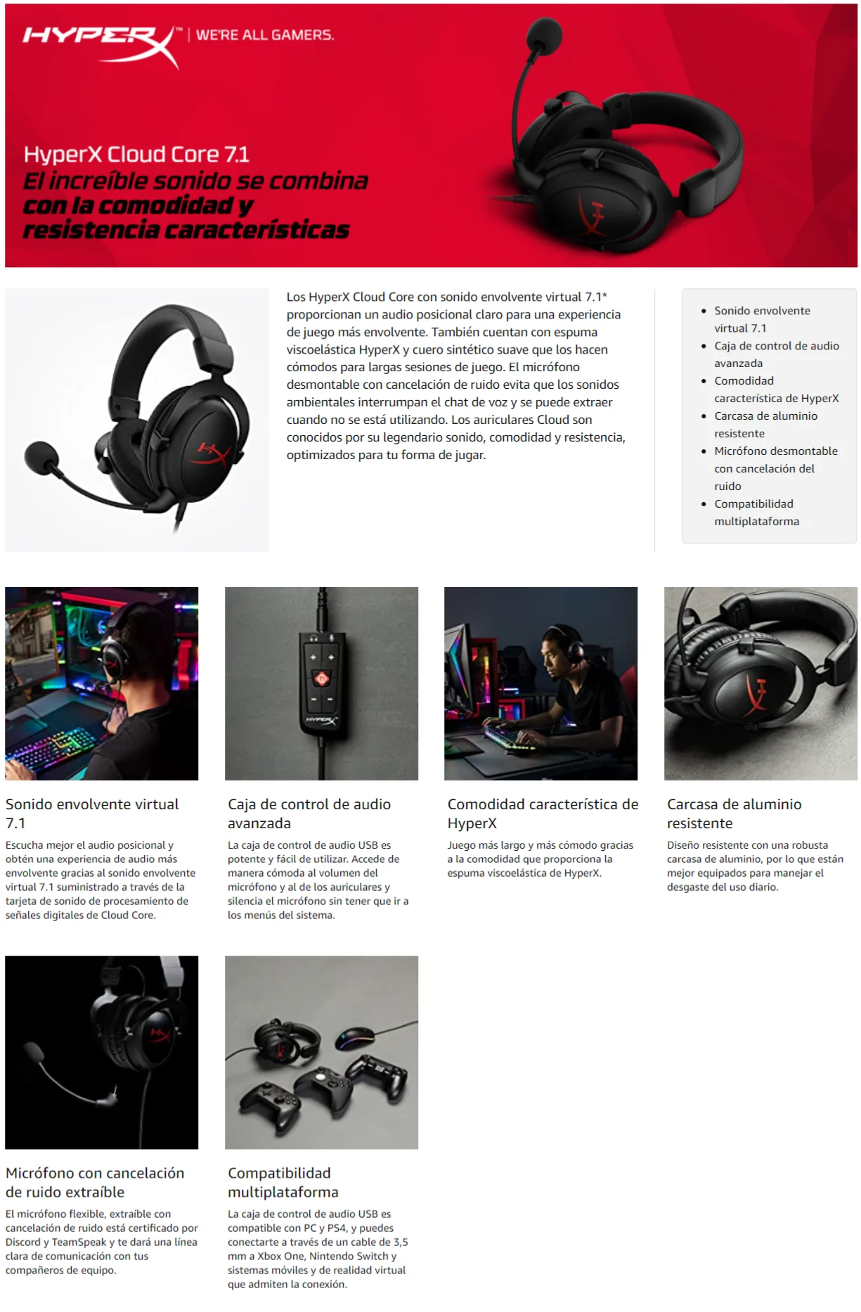 Combo Gaming HyperX Streamer Starter Pack Cloud Core +  SoloCast,Audifonos,For video editors, streamers, and gamers looking for a  USB microphone with