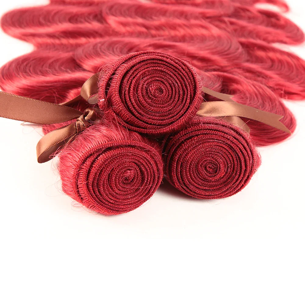 Red Color Brazilian Body Wave Bundles With Closure Remy Hair Weave Bunldes Hair Extension For Black Women 3 Bundles Human